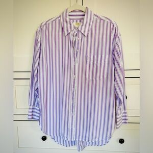 Anthropologie Lavender and White Oversized Striped Shirt